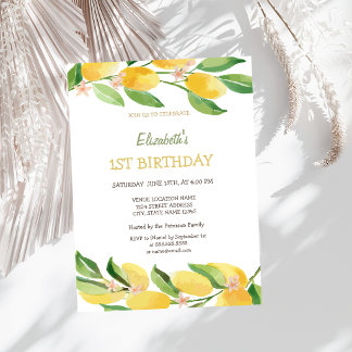 Aquarell Zitronen Blume Geburtstag Einladung