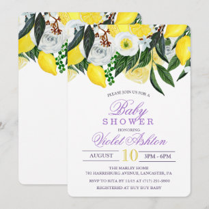 Aquarell-Zitronen-Blumen-Baby-Shower-Einladung Einladung