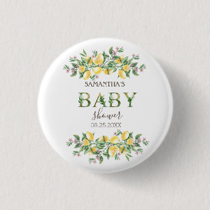 Aquarell-Zitronen Botanische Blumen Babyparty Button