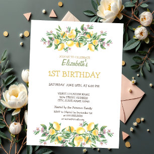 Aquarell Zitronen Botanische Blumen Geburtstag Einladung