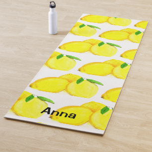 Aquarell-Zitronen-Gelb-Frucht-Muster-Botanik  Yogamatte