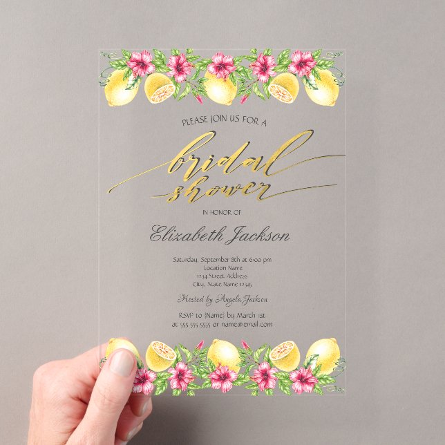 Aquarell Zitronen Gelbes Brautparty Acryleinladungen (Insitu (Handheld))