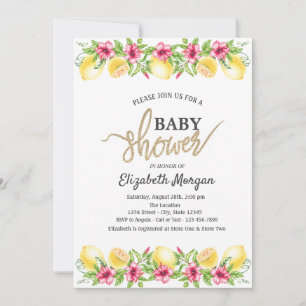 Aquarell-Zitronen Hibiskus Botanische Babyparty Einladung