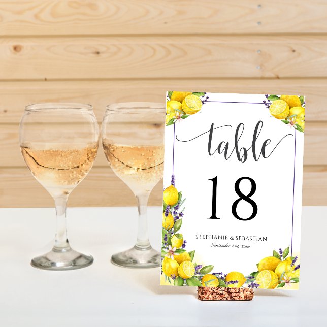 Aquarell-Zitronen-Lavendel-Boho-Tischnummer Einladung (Watercolor Lemon Lavender Boho Table Number)