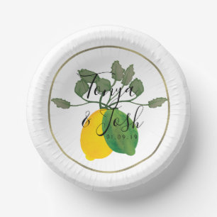 Aquarell-Zitronen-Limoncello-falsche Gold-Hochzeit Pappteller