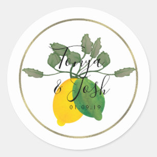 Aquarell-Zitronen-Limoncello-falsche Gold-Hochzeit Runder Aufkleber