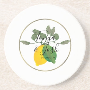 Aquarell-Zitronen-Limoncello-Faux-Gold-Hochzeit Getränkeuntersetzer