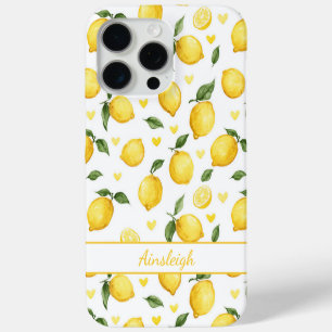 Aquarell-Zitronen mit monogrammierten Herzen Case-Mate iPhone Hülle