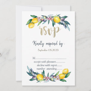 Aquarell-Zitronen-Oliven RSVP Einladung