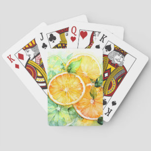 Aquarell-Zitronen-Orange-Lime-Botanik-Küche Spielkarten