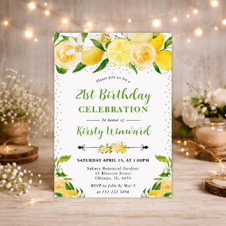 Aquarell Zitronen und Blumen 21. Geburtstag Einladung