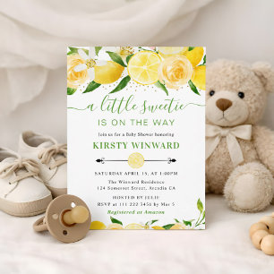 Aquarell-Zitronen und Blumen-Baby-Party Einladung