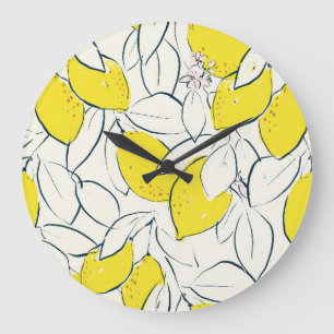 Aquarell-Zitronen-Zitrus-Nahtloses Muster Große Wanduhr
