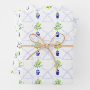 Aquarell-Zitronenbaum-Monogrammwappen Geschenkpapier Set