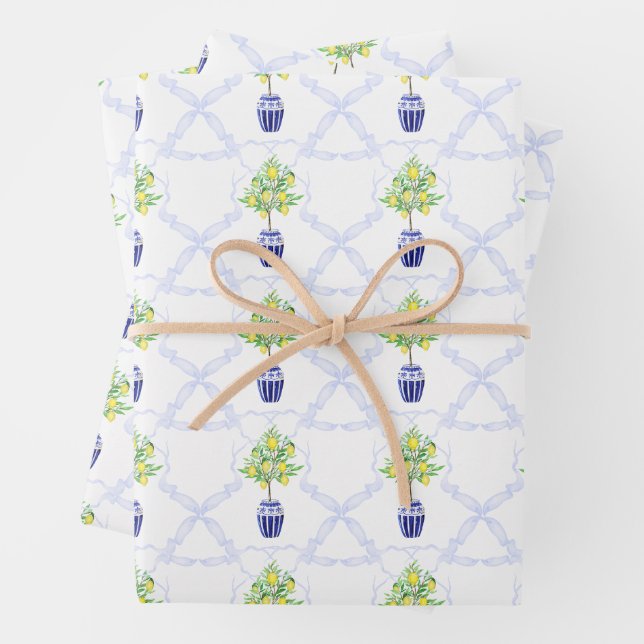 Aquarell-Zitronenbaum-Monogrammwappen Geschenkpapier Set (Beispiel)