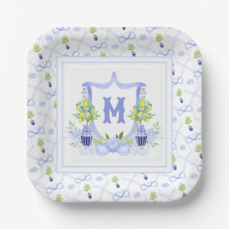 Aquarell-Zitronenbaum-Monogrammwappen Pappteller