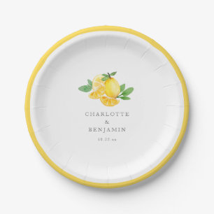 Aquarell-Zitronenfrucht Personalisierte Hochzeit Pappteller