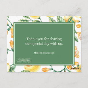 Aquarell-Zitronengarten-gelbe-Hochzeitspostkarte Postkarte