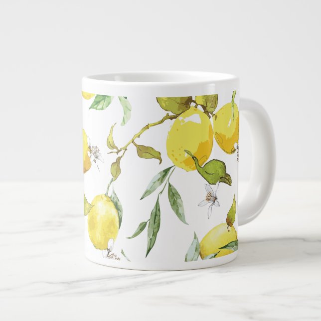 Aquarell-Zitronenmuster Jumbo-Tasse (Vorderseite Rechts)