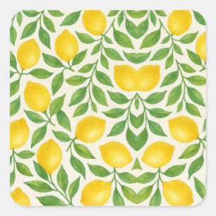 Aquarell-Zitronenmuster Quadratischer Aufkleber