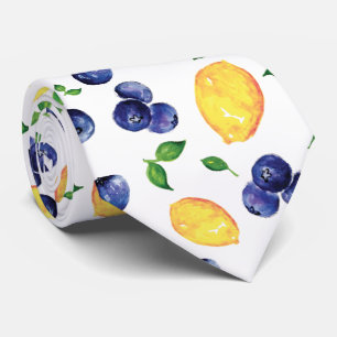 Aquarell-Zitrus-Heidelbeer-Zitrone-Frucht Krawatte