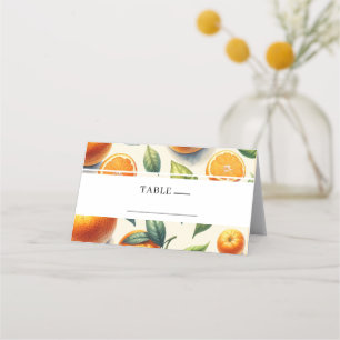 Aquarell-Zitrus-Orangen-Blätter-Hochzeit  Platzkarte