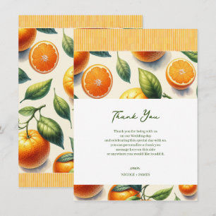 Aquarell-Zitrus-Orangen-Blätter Hochzeits-Dankesch Einladung