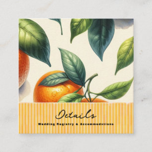 Aquarell-Zitrus-Orangen-Blätter Hochzeitsdetails Quadratische Visitenkarte