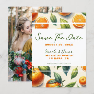 Aquarell-Zitrus-Orangenblätter Save the Date Einladung