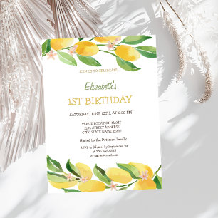 Aquarell Zitrus Zitronen Blumen Geburtstag Einladung