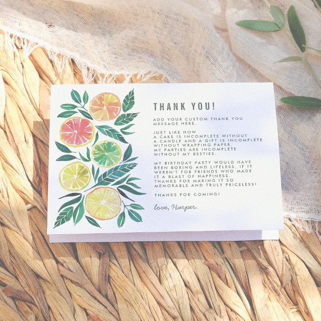 Aquarell-Zitrusfrucht-moderner Geburtstag danken Dankeskarte (Von Creator hochgeladen)