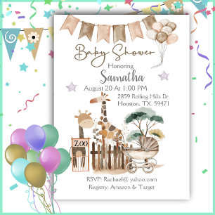 Aquarell Zoo Animals Kinderdusche Einladung