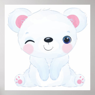 Aquarell zwinkerndes Baby-Eisbär Poster