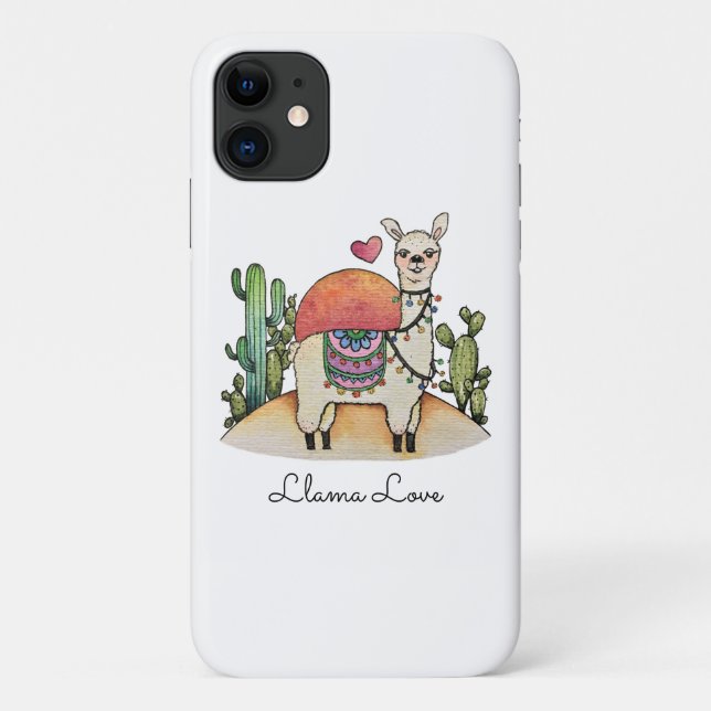 Aquarellama mit Kakteen Case-Mate iPhone Hülle (Rückseite)