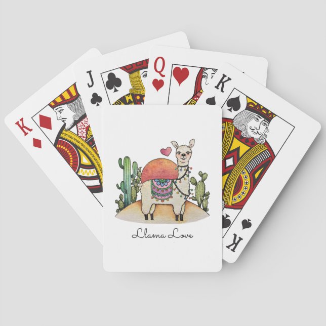 Aquarellama mit Kaktus Spielkarten (Rückseite)