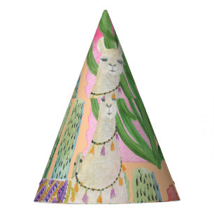 Aquarellamas, Kakteen: nahtloses Muster. Partyhütchen