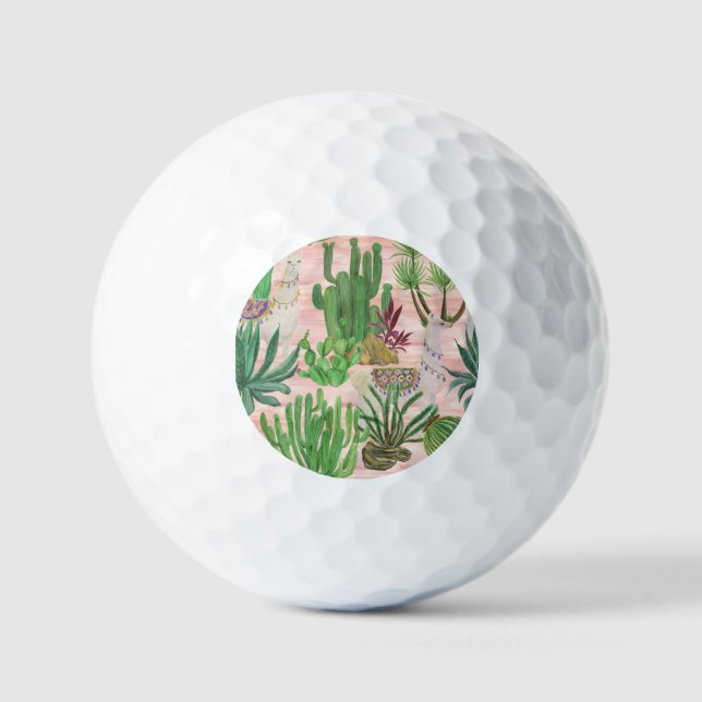 Aquarellamas und Kakteen-Muster. Golfball (Vorderseite)