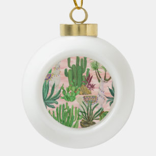 Aquarellamas und Kakteen-Muster. Keramik Kugel-Ornament