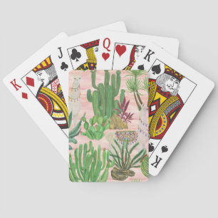 Aquarellamas und Kakteen-Muster. Spielkarten