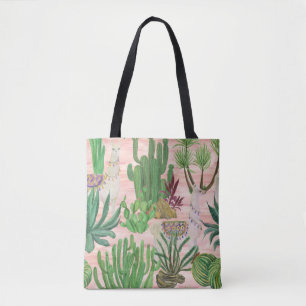 Aquarellamas und Kakteen-Muster. Tasche