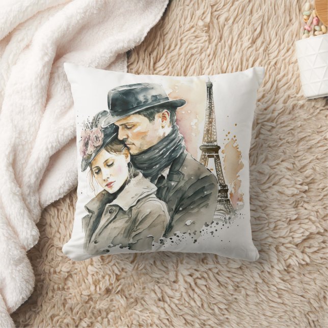 Aquarellamour in Paris Paare werfen Kissen (Decke)