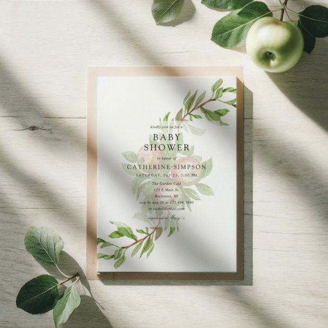 Aquarelläpfel Baby Dusche Einladung (apple orchard baby shower invitation. Watercolor apples arranged in a curve.)