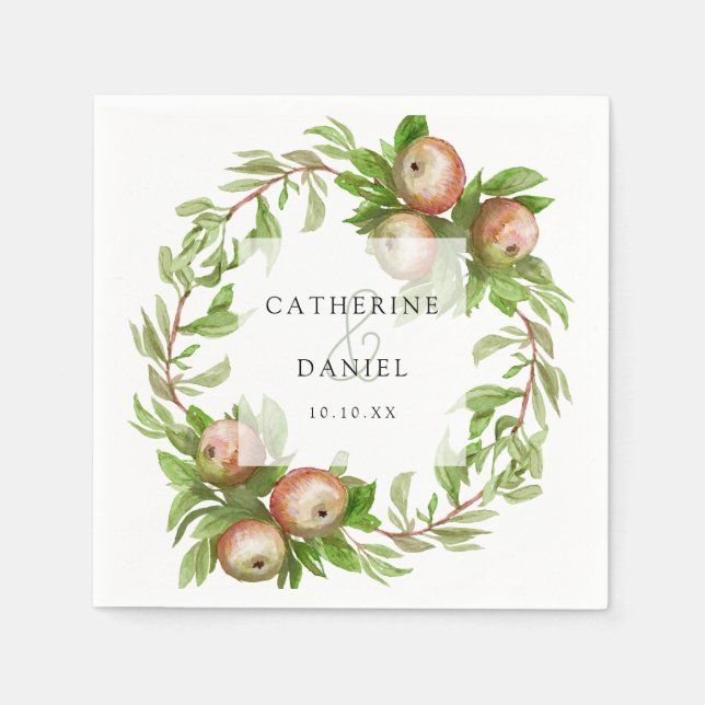 Aquarelläpfel Hochzeitslippe Serviette (Vorderseite)