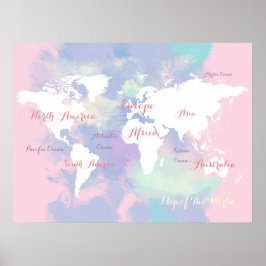 Aquarellatlas . Weltkarte der Geografie Poster