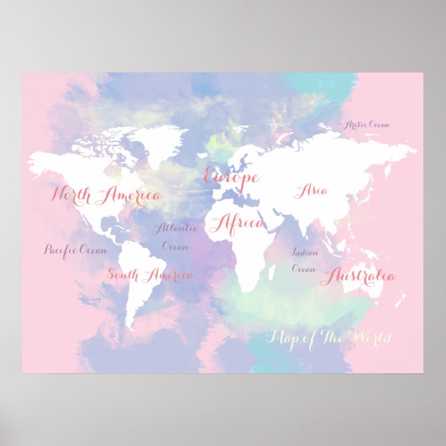 Aquarellatlas . Weltkarte der Geografie Poster (Vorne)