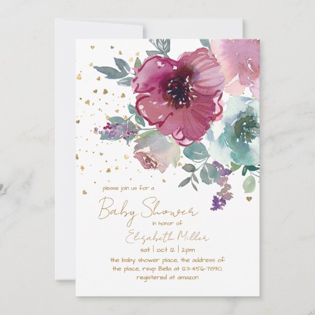 Aquarellbaby in Bloom Baby Dusche Einladung (Vorderseite)