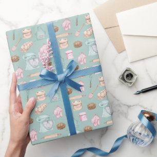 Aquarellbäckerei auf Ebene grün Geschenkpapier