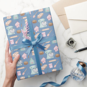 Aquarellbäckerei auf Grau Blau Geschenkpapier