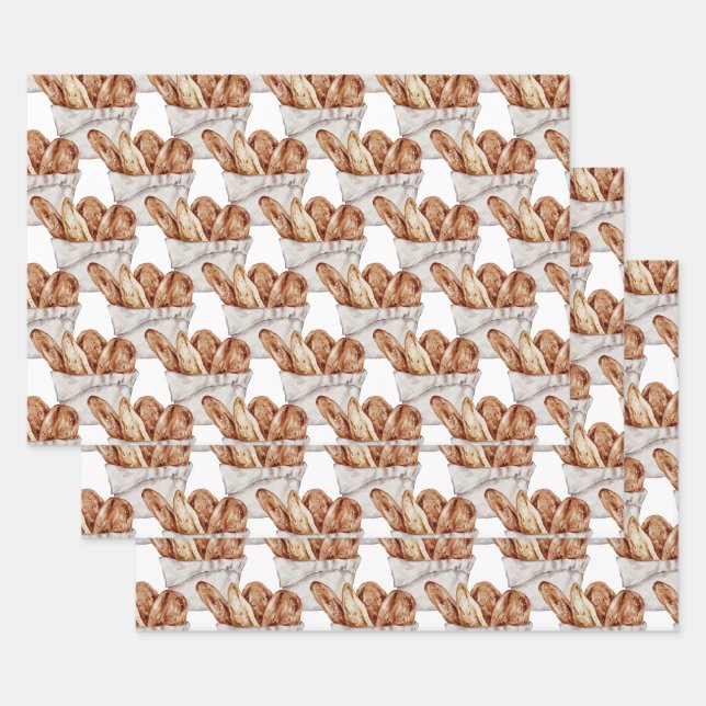 Aquarellbäckerei, Brot, Kuchen, Backhandfarbe Geschenkpapier Set (Set)