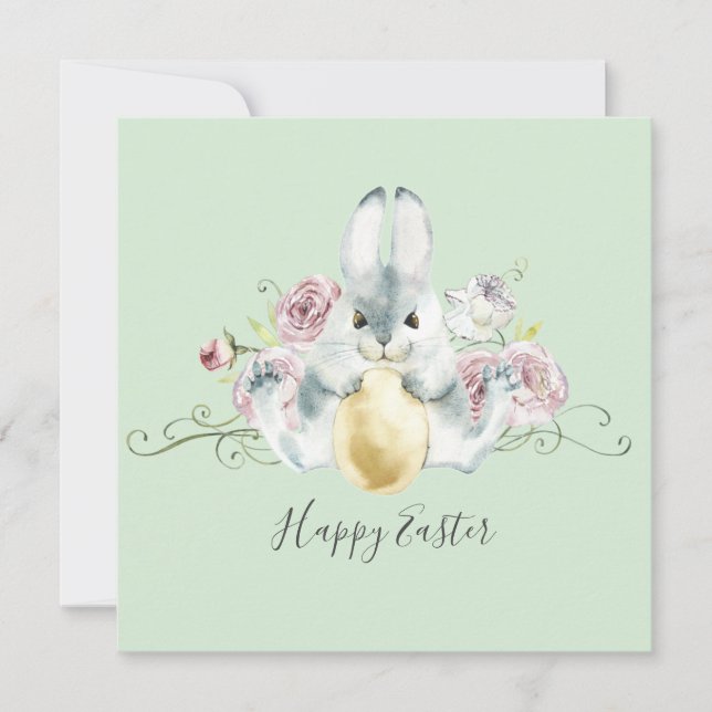 Aquarellbad Bunny & Blume Ostern Karte (Vorderseite)